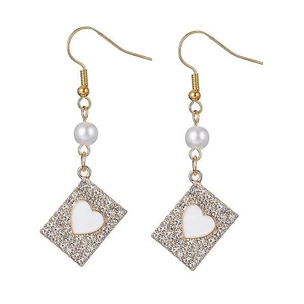 Alloy Crystal Rhinestone Rectangle with Heart Dangle Earrings