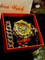 Men's Punk Style Watch & Bracelet Set, Fashion Round Dial Analog Quartz Watch & Chain Bracelet, Trendy All-match & Exquisite ...