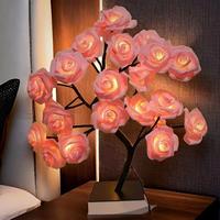 2025 Valentine's Day pink rose artificial tree light, LED luminous desktop decoration, romantic bedroom night light, wedding ...