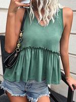 Women's Plain Frill Trim Peplum Tank Top, Casual V Neck Sleeveless Top, Summer Outfits, Ladies Clothes for Daily Wear, Casual...