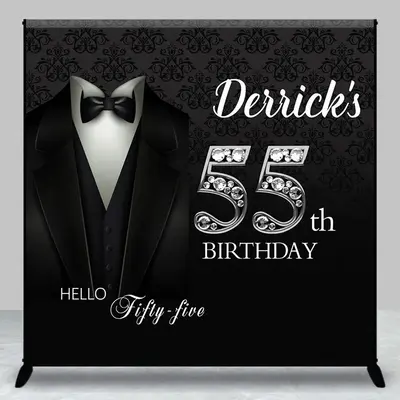 Royal Black Suit Custom Name 55th Birthday Backdrop