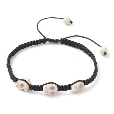 Adjustable Dyed Synthetic Turquoise Halloween Skull Braided Bead Bracelets