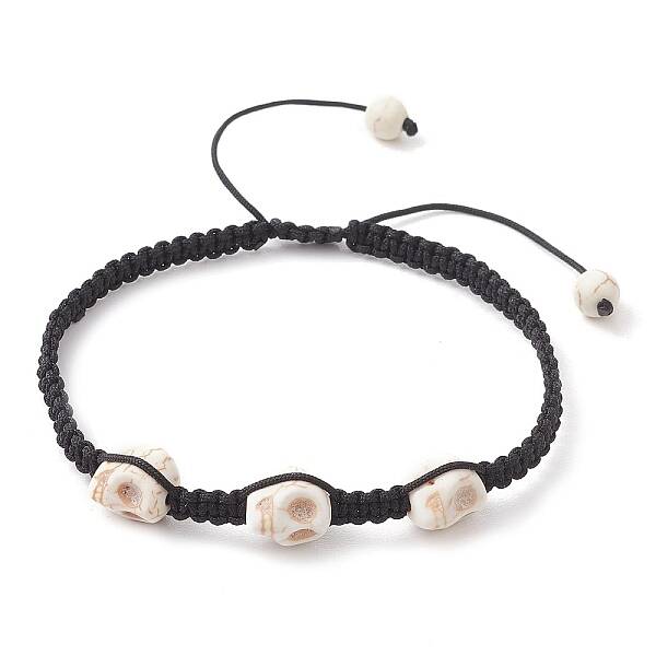 Adjustable Dyed Synthetic Turquoise Halloween Skull Braided Bead Bracelets