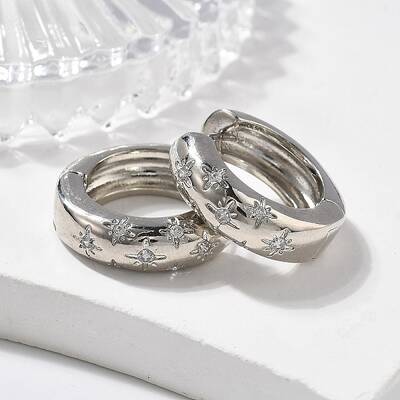 Clear Cubic Zirconia Star Hoop Earrings