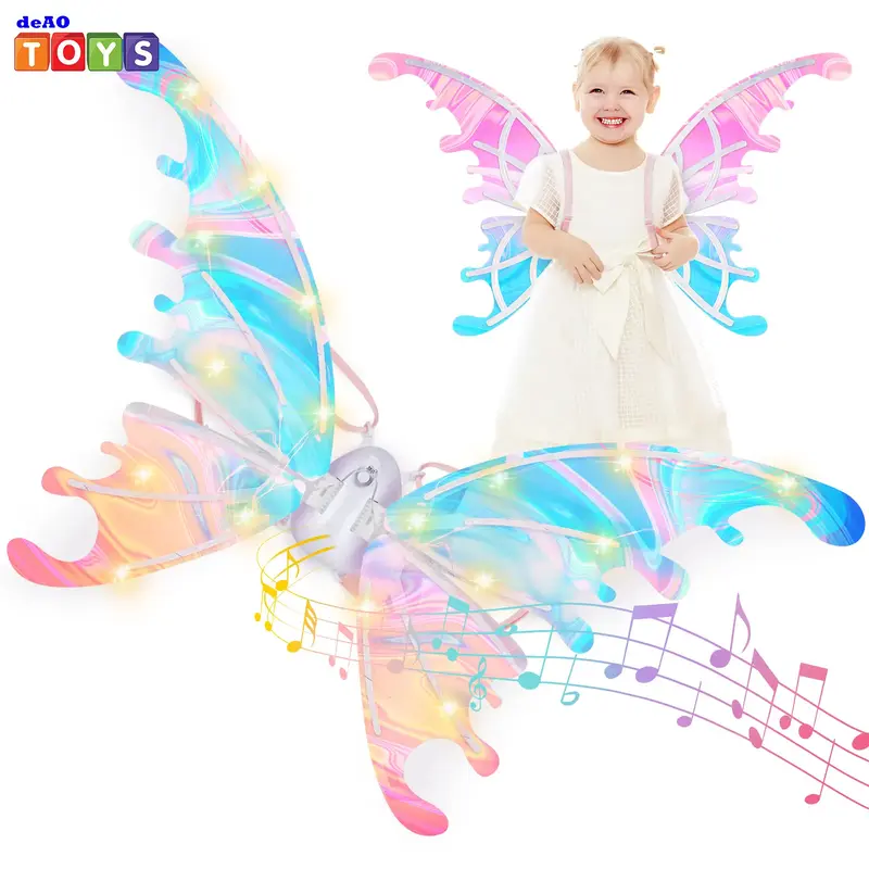 deAO Fairy Wings Costume Music and Light Up Wings Toy Flutter, Pretend Play & Imagine Christmas, Halloween custome