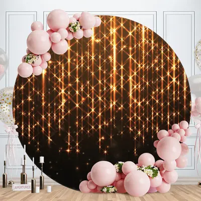 Aperturee Gold Bright Star Round Black Birthday Party Backdrop | Grad Backdrop Banner | Personalized Grad Banner | Diy Grad P...