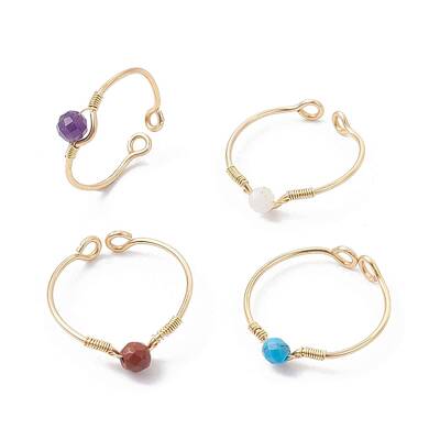 Copper Wire Wrapped Natural & Synthetic Gemstone Open Ring
