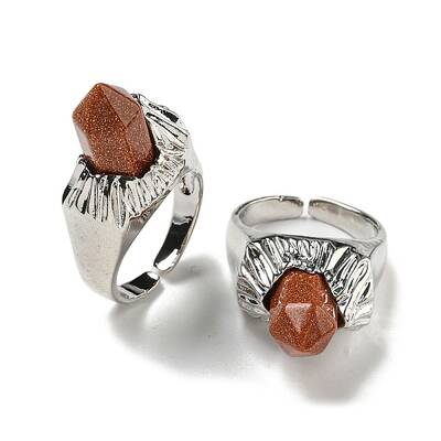 Hexagonal Prism Synthetic Goldstone Open Cuff Rings