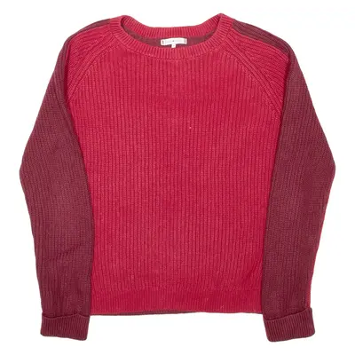 TOMMY HILFIGER Mens Heavy Knit Jumper Maroon Chunky Knit M