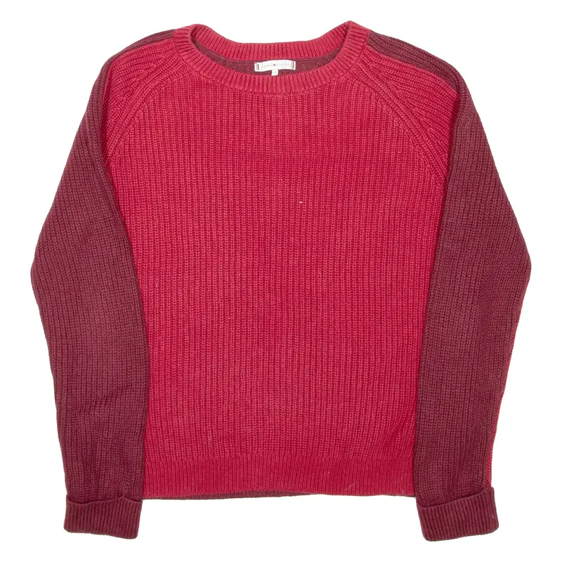 TOMMY HILFIGER Mens Heavy Knit Jumper Maroon Chunky Knit M