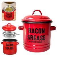 Utensils Bacon Grease Container with Strainer 46oz Enamel Grease Saver,Farmhouse Bacon Grease Keeper For Kitchen Fat Storage,...