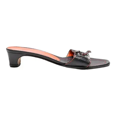 PRADA Mule Heels Black Leather Womens UK 5