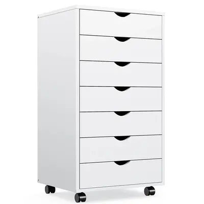 【Star】7 Drawer Chest Dressers Storage Cabinets Wooden Dresser Mobile Cabinet with Wheels Bedroom Organizer Drawers for Of...