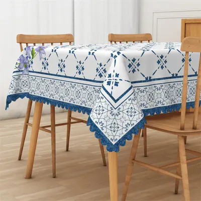 Blue Repeat Pattern Floral Rectangle Tablecloth - Aperturee