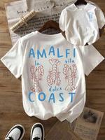 Women's Lobster & Letter Print Round Neck Tee, Casual Short Sleeve Crew Neck T-shirt for Daily Wear, Ladies Clothes for All S...