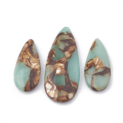 Assembled Synthetic Bronzite and Aqua Terra Jasper Pendants