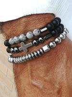 Men's Street Trend Beaded & Cross Charm Bracelets, Beads Bracelets for Men, Trendy Minimalist Matching Bracelets, Chic Hip Ho...