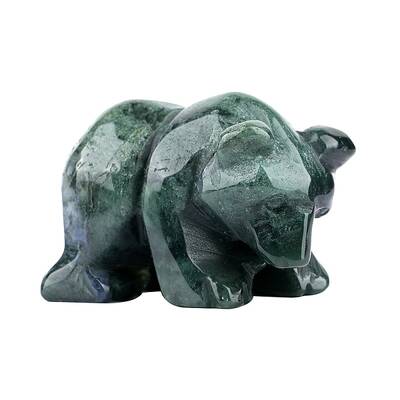 Natural Moss Agate  Bear Display Decorations