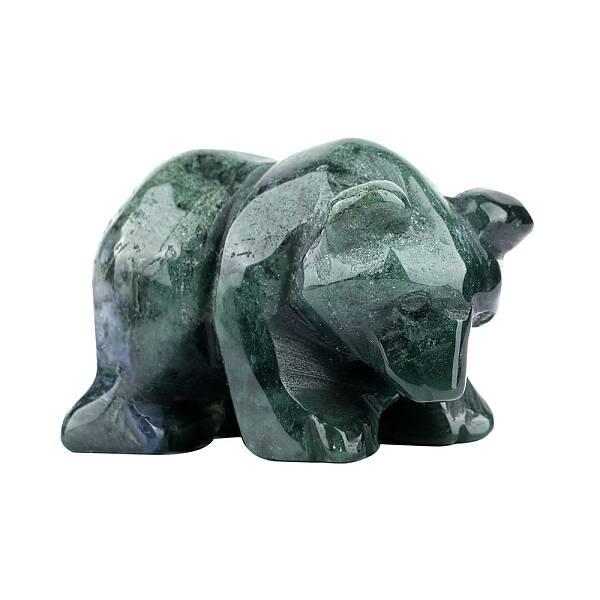 Natural Moss Agate  Bear Display Decorations