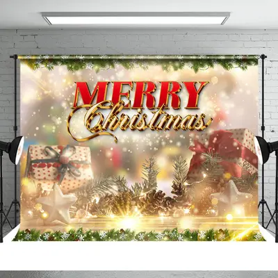 Pine Cone Green Red Merry Bokeh Christmas Backdrop - Aperturee