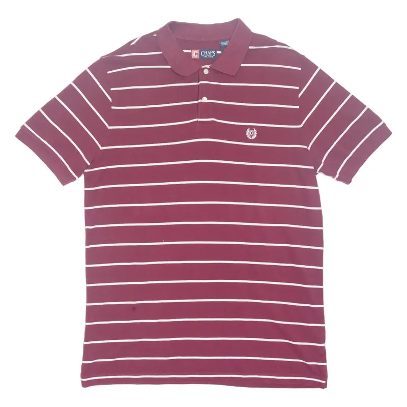 CHAPS Mens Polo Shirt Maroon Striped L