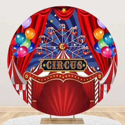 Round Blue Red Circus Tent Balloon Party Backdrop - Aperturee