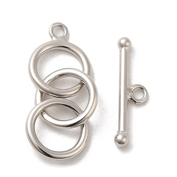 Rhodium Plated 925 Sterling Silver 3-Ring Toggle Clasps