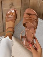 Women's Fashionable Plain Color Braided Band Flat Sandals, Casual Comfortable Brown Slingback Sandals for Summer, Lightweight...