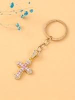 Rhinestone Decorated Pink Cross Design Keychain, Fashion Keychain for Women & Men for Daily Decor, Trendy All-match & Exquisi...
