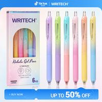 WRITECH Gel Pens Fine Point 0.7mm Black Ink Retractable 6ct with Gradient Color Barrel, Soft Vertical Stripe Silicone Grip & ...