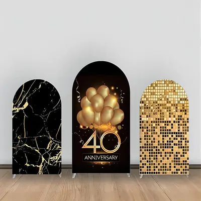 Black Gold Marble 40th Anniversary Arch Backdrop Kit - Aperturee