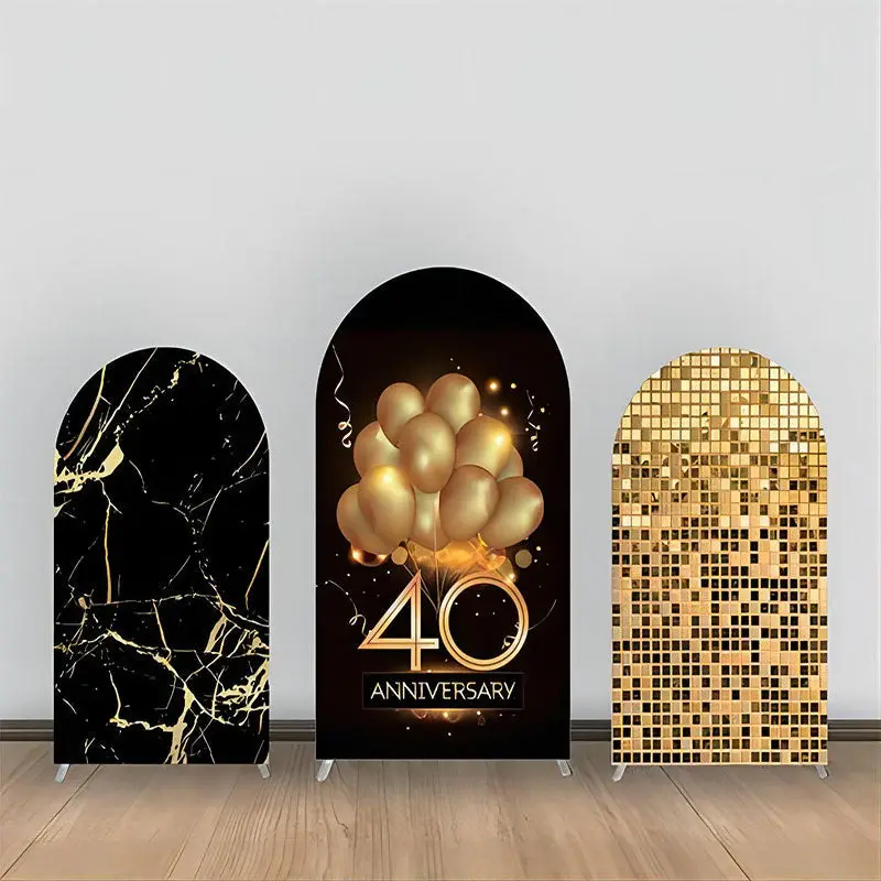 Black Gold Marble 40th Anniversary Arch Backdrop Kit - Aperturee