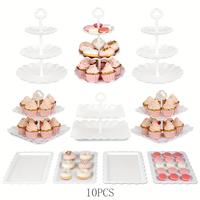 10-piece party dessert stand, 3 round three-layer dessert stands, 3 square two-layer dessert stands + four dessert trays. Sui...