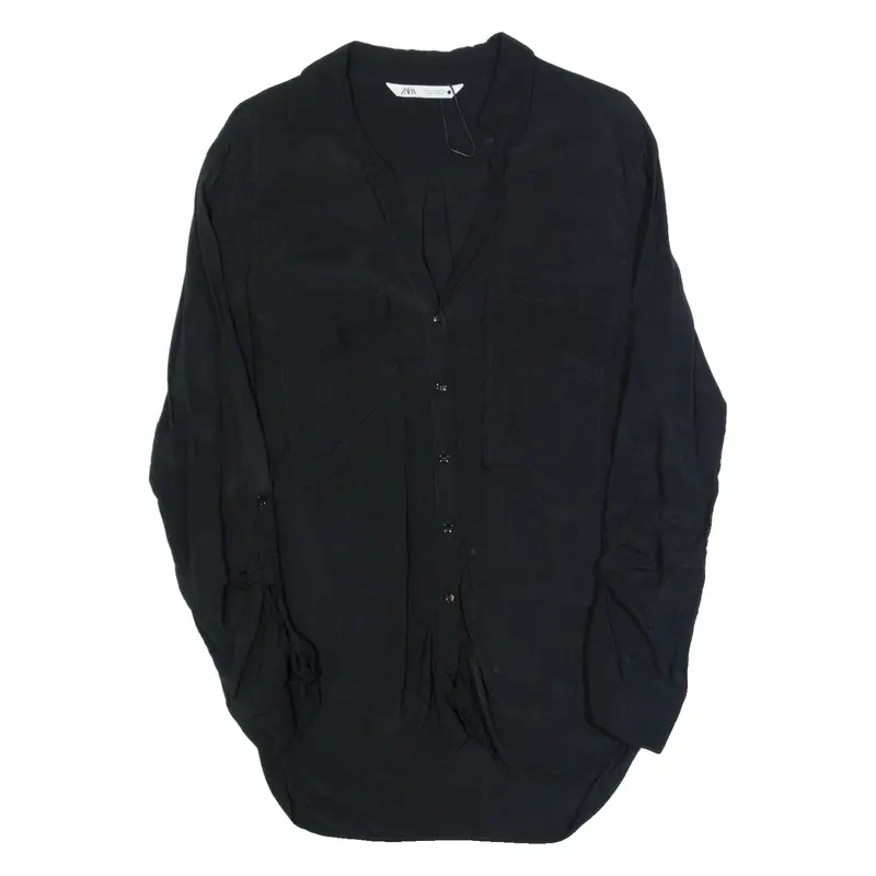 ZARA Womens Shirt Black Collared Long Sleeve M