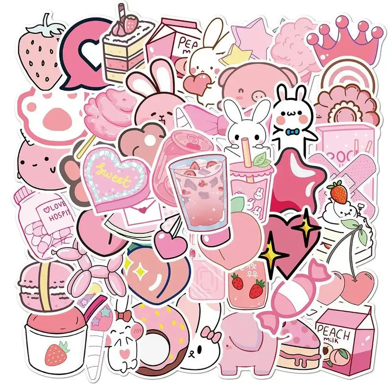 Spring Cartoon Pink Girl Series Graffiti Stickers for Easter Decor, 50pcs Creative Multi-purpose Decor Stickers for DIY Craft...
