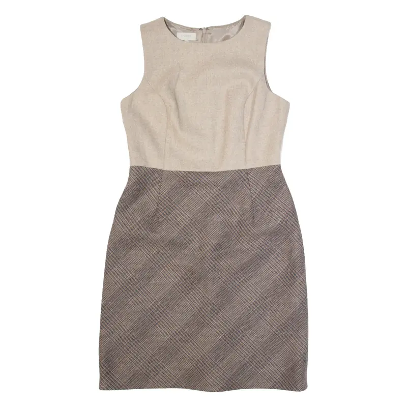 HOBBS LONDON Womens Pencil Dress Brown Wool Check Sleeveless Knee Length UK 12