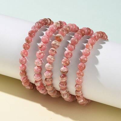 Natural Argentina Rhodochrosite Beaded Stretch Bracelets
