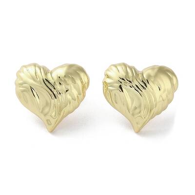 Rack Plating Brass Textured Heart Stud Earrings