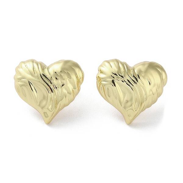 Rack Plating Brass Textured Heart Stud Earrings