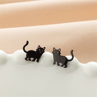 Stainless Steel Cat Shape Stud Earrings