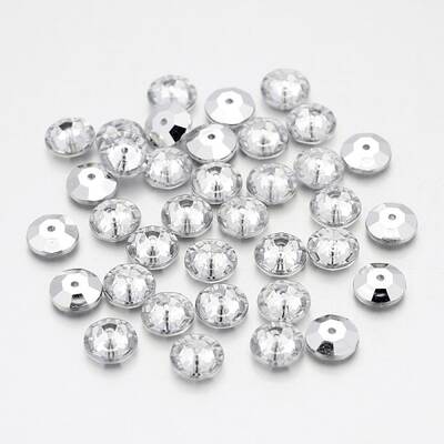 Faceted Flat Round Taiwan Acrylic Rhinestone Beads
