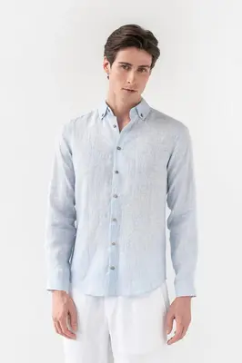 Men's linen shirt Nevada  - Pinstripe Blue | Size: S