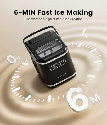 ecozy Portable Countertop Ice Maker, 9 Ice Cubes in 6 Minutes, 26 lbs Daily Output,Self-Cleaning with Ice Bags, Scoop, and Ba...