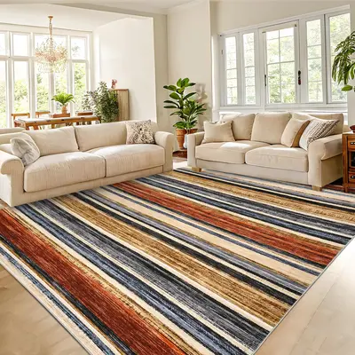 Garvee Washable Living Room Rug 8x10 Large Modern Strip Accent Carpet with Non-Slip Backing, Soft Low Pile Area Rug, Stain-Re...