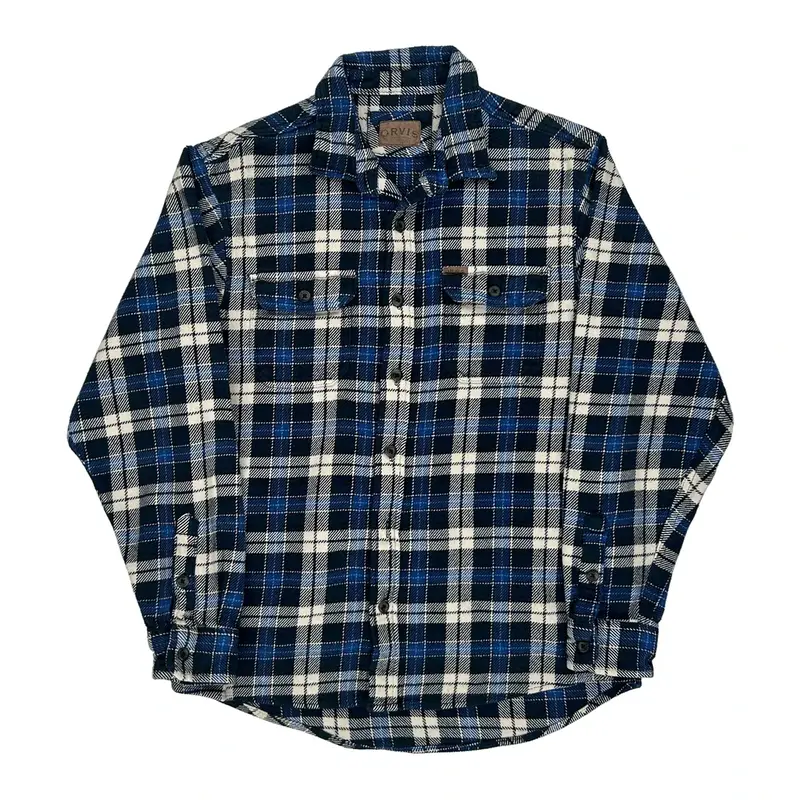 Orvis Checked Flannel Shirt - Medium Blue Cotton