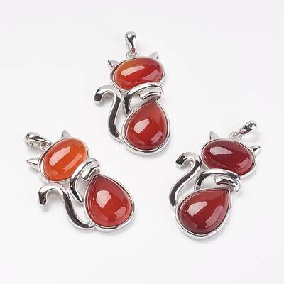 Natural Carnelian/Red Agate Kitten Pendants