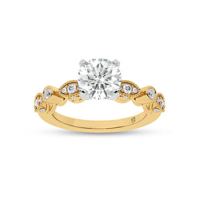 Arcan Vintage Inspired Bezel and Pavé Set Round Lab Diamond Engagement Ring | 18K Yellow Gold 3 7/8 CT. TW.
