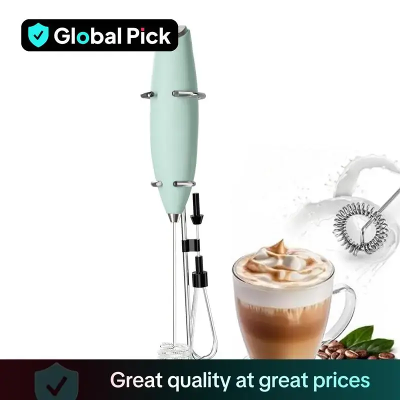 Electric Milk Frother, Portable 2-In-1 Coffee Foamer with 2 Stirring Heads, Ideal for Frappe, Latte, Matcha, Eggs, Battery Po...