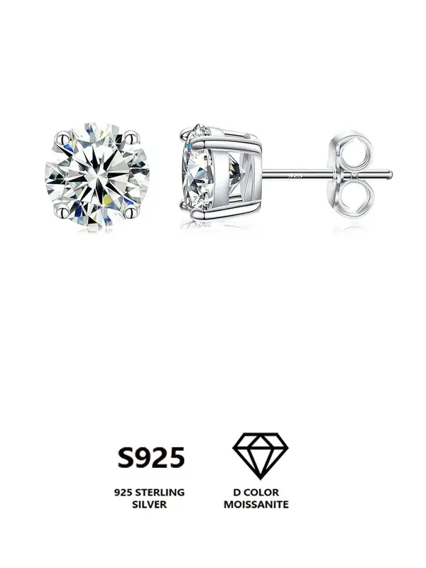 925 Sterling Silver Synthetic Moissanite Studs Earrings, Fashionable Earrings for Women & Girls, Daily Decor, Trendy All-matc...