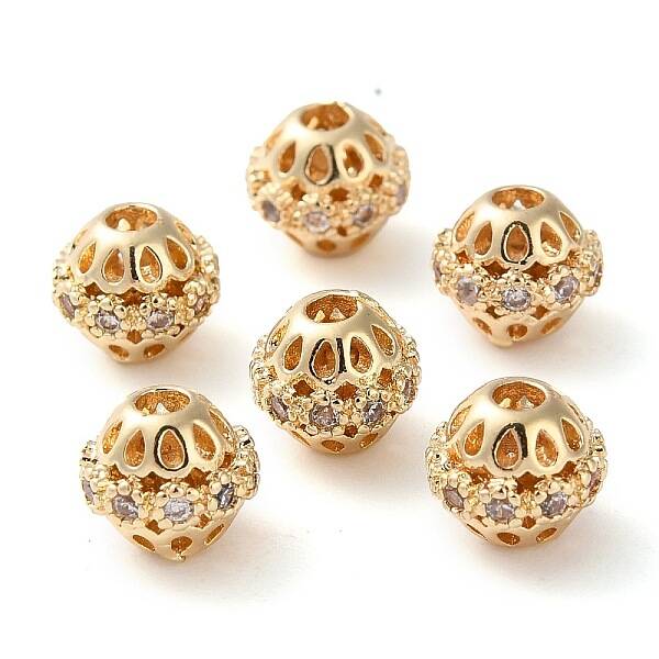 Rack Plating Brass Micro Pave Cubic Zirconia Beads
